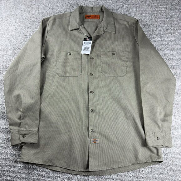Dickies Industrial Collared Work Mechanic Button Shirt Beige Men’s Size XLT - Picture 1 of 8
